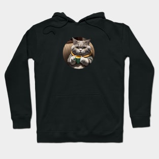 Tabby cat with cup of tea Hoodie